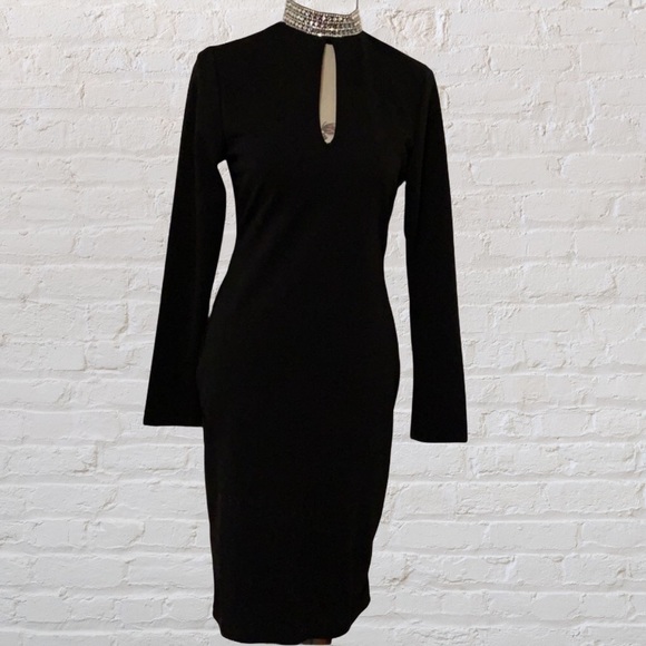 ❌DONATED❌Black Rhinestone Mock Neck Peep Hole Long Sleeve Dress - Picture 4 of 11